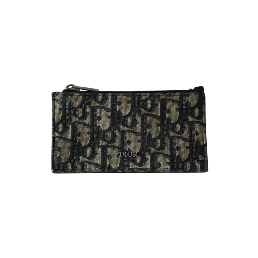 Dior Zipped Card Holder in Beige and Black Jacquard